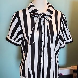 Collectif Retro Striped Button Down Top